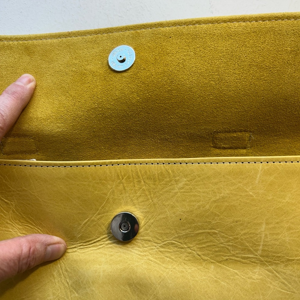 Julie Feldman Purse Elegant Yellow Leather Clutch Handbag Comic Strip Handmade - Picture 3 of 6